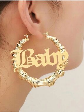 Bamboo Gold Tone “Bella” Hoop Earrings NEW 70mm/2.96in